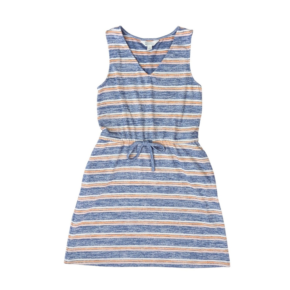 Market & Spruce Striped Knit Dress Sleeveless Drawstring Waist Pockets Coastal S - Picture 9 of 13